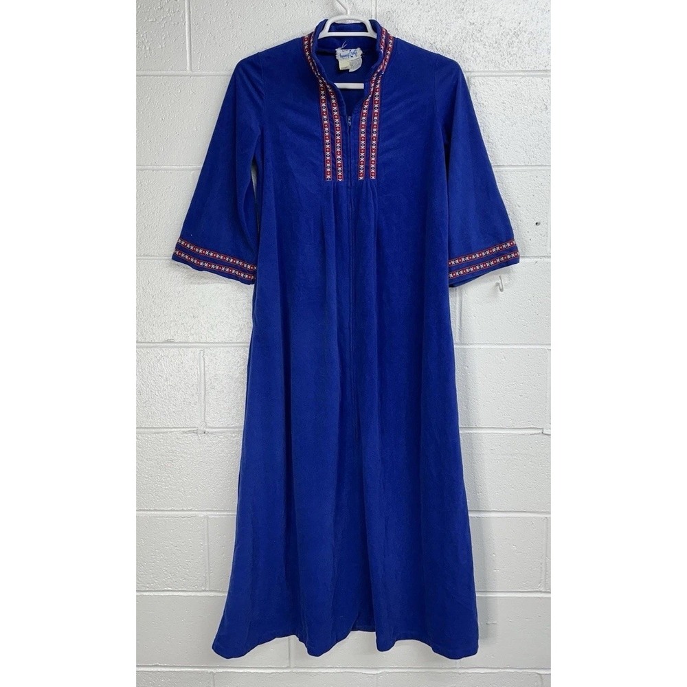 Jr's By Lounge Craft‎ Step In Robe Blue Vintage 60s Embroidered / Women's 11